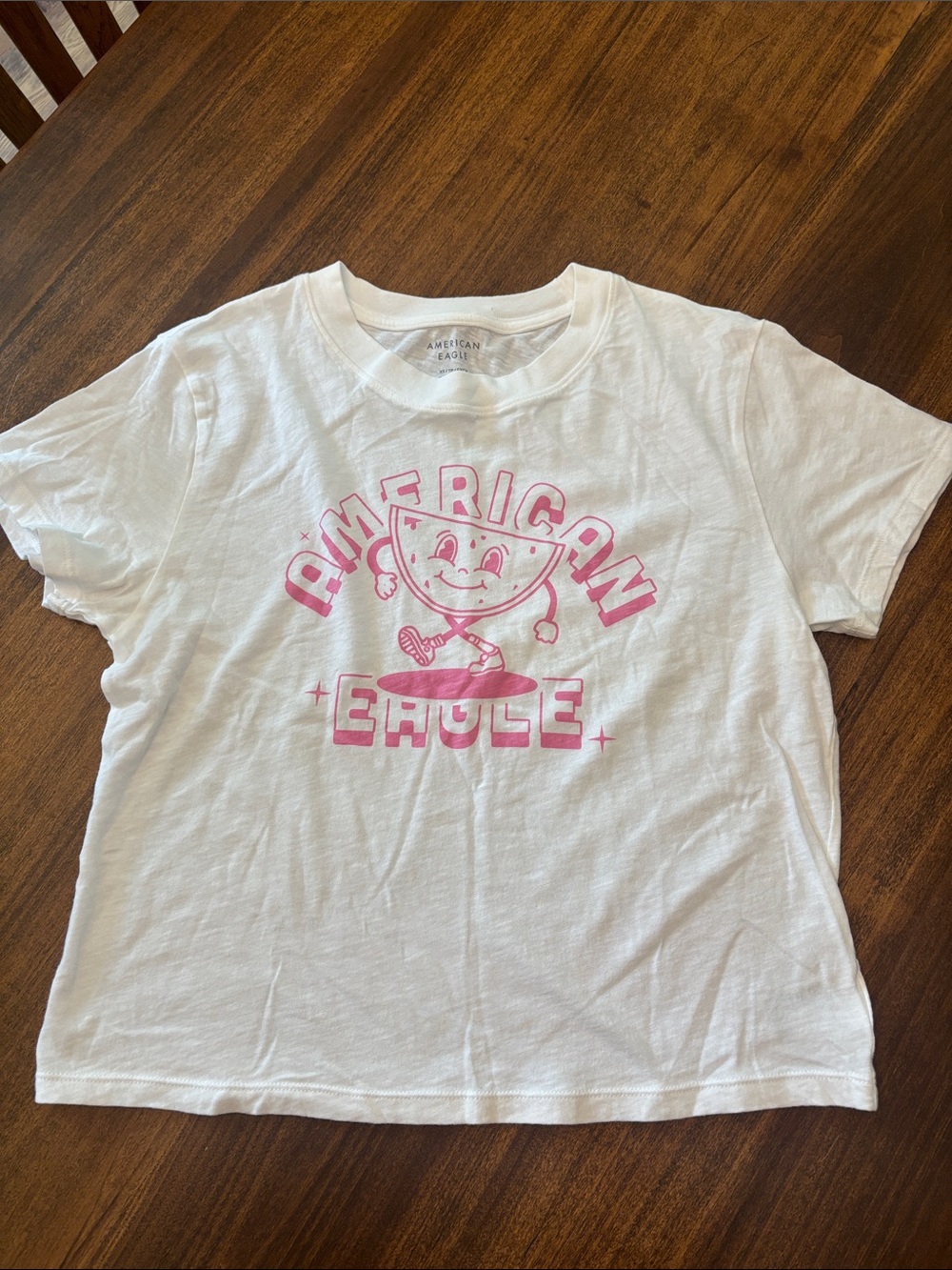 American Eagle Outfitters White Short Sleeve Tee with Pink Graphic xs